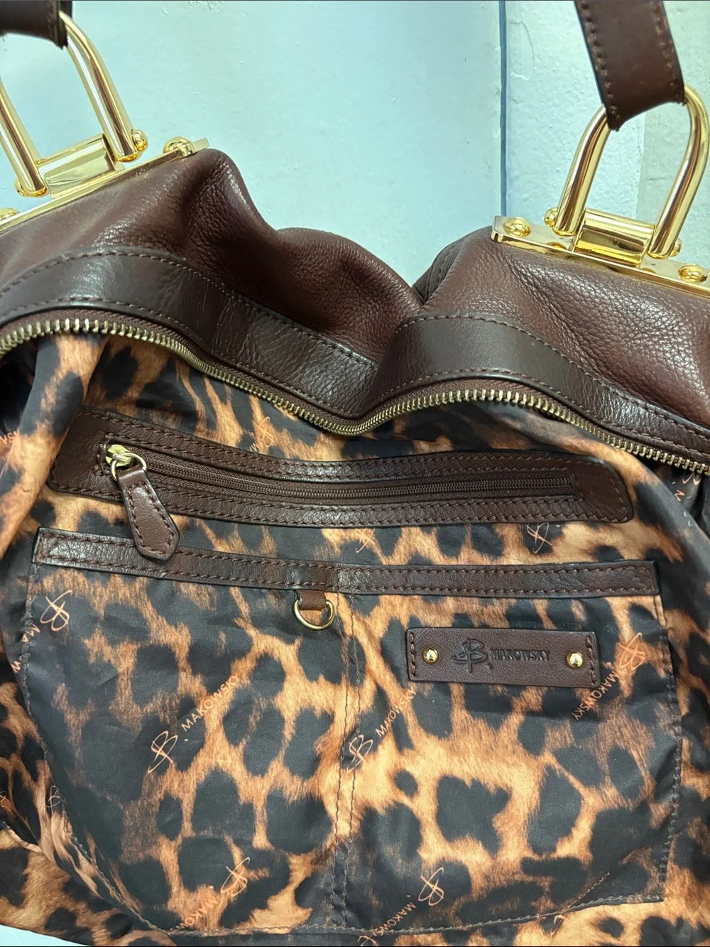 B Makowsky Brown Hobo Leather Purse Bag with Gold Accents - Gently Used